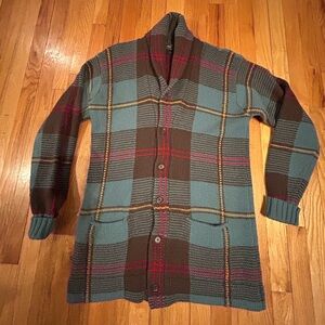 Ralph Lauren Plaid Tartan Shawl Collar Cardigan Sweater Coat Vintage Large